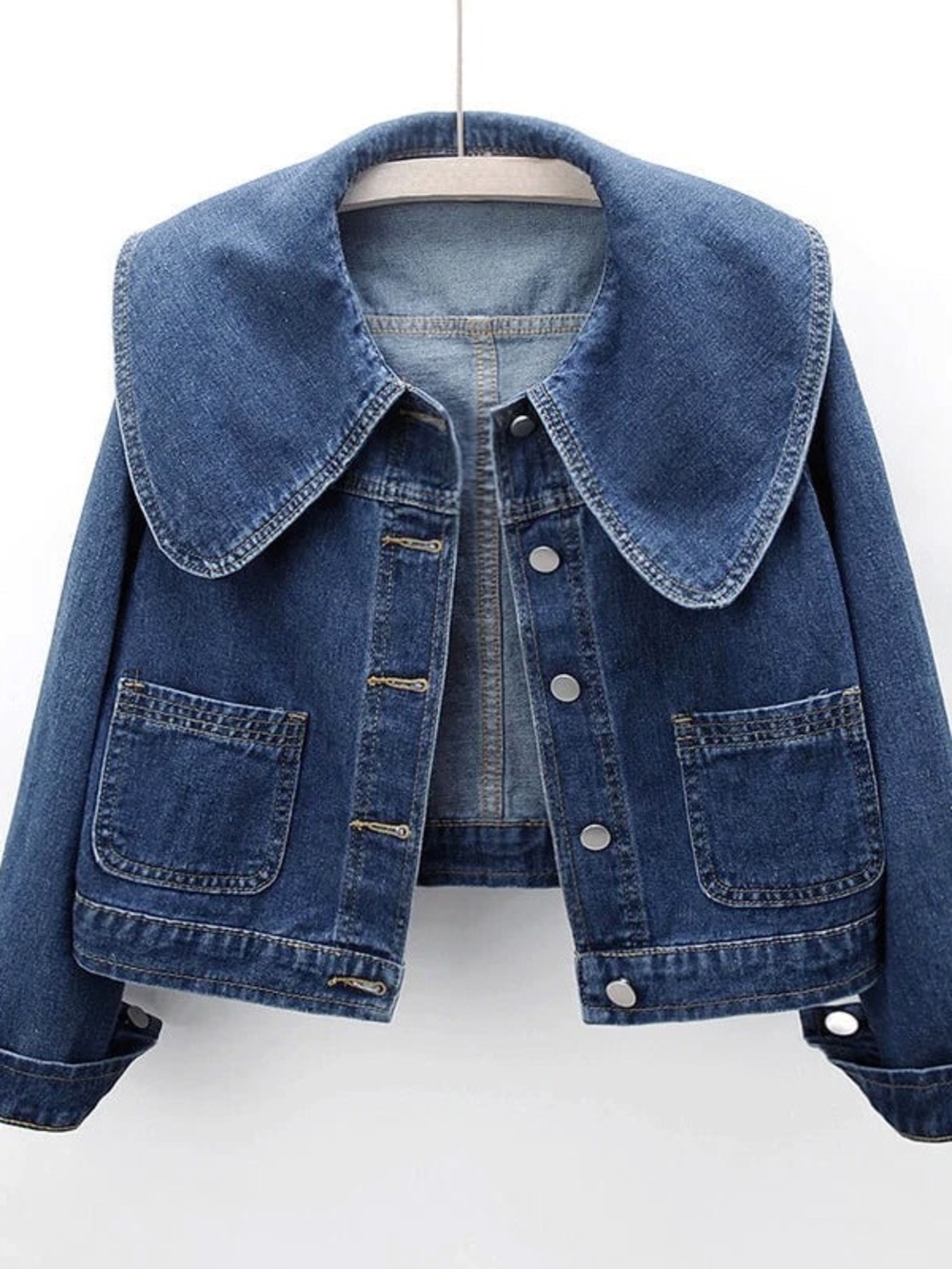 Women's Dark Blue Denim Jacket with Peter Pan Collar Size M